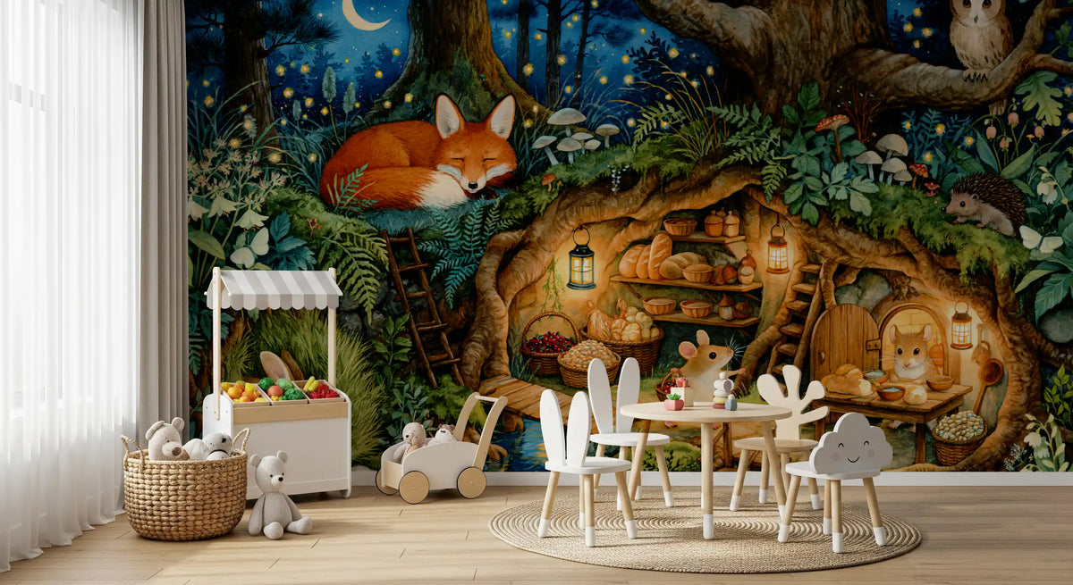 Enchanted Woodland Burrow Scene Wall Mural