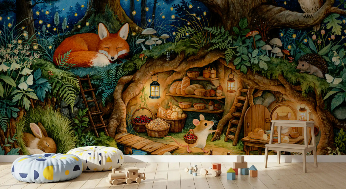 Enchanted Woodland Burrow Scene Wall Mural