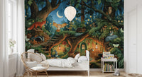 Nocturnal Forest Animal Gathering Wall Mural