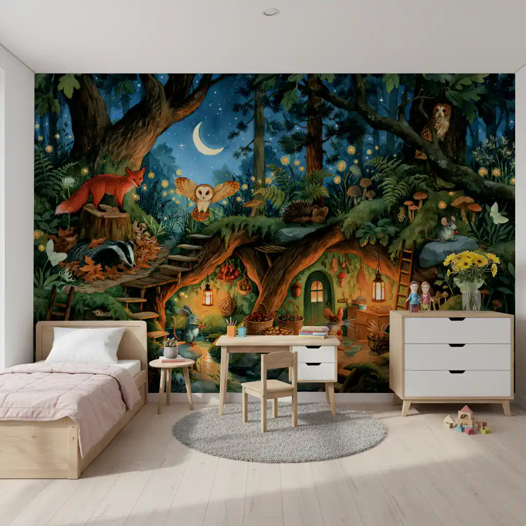 Nocturnal Forest Animal Gathering Wall Mural