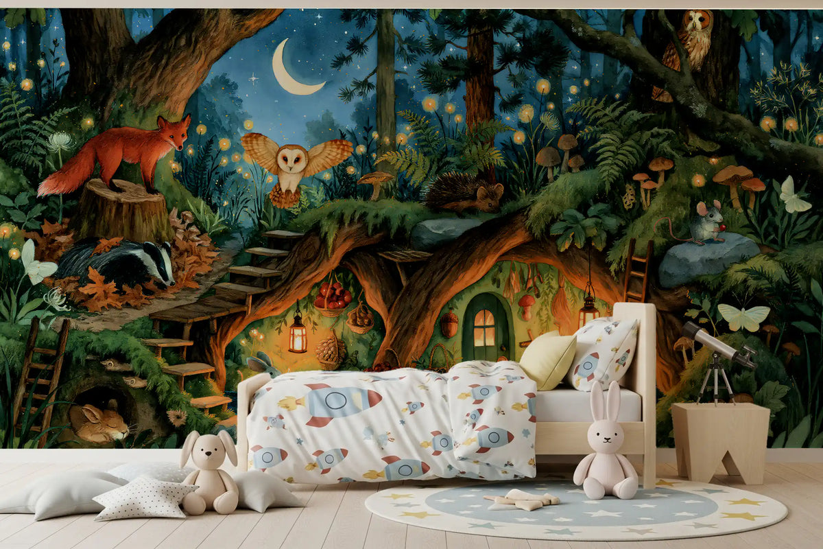 Nocturnal Forest Animal Gathering Wall Mural