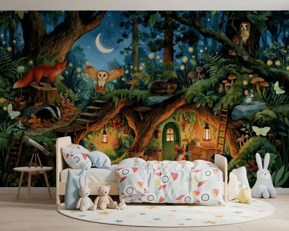 Nocturnal Forest Animal Gathering Wall Mural