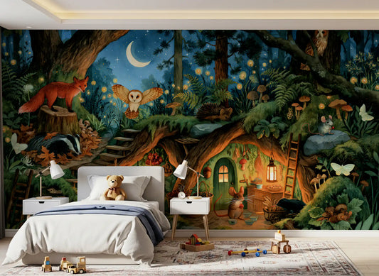Nocturnal Forest Animal Gathering Wall Mural