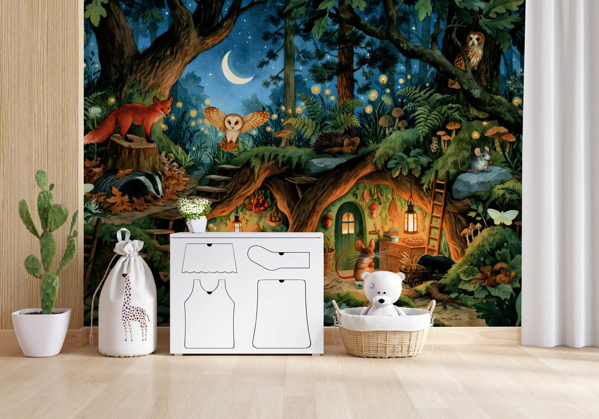 Nocturnal Forest Animal Gathering Wall Mural