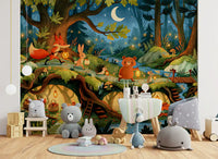 Enchanted Forest Friends Night Walk With Lanterns Wall Mural