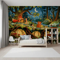 Enchanted Forest Friends Night Walk With Lanterns Wall Mural
