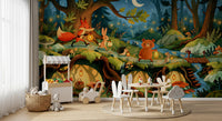 Enchanted Forest Friends Night Walk With Lanterns Wall Mural