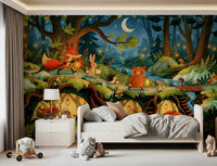 Enchanted Forest Friends Night Walk With Lanterns Wall Mural