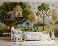 Whimsical Treehouse Garden Scene Wall Mural