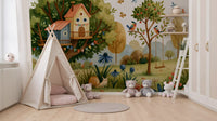 Whimsical Treehouse Garden Scene Wall Mural