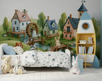 Animated Forest Mill Village Wall Mural