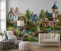 Animated Forest Mill Village Wall Mural