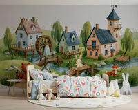 Animated Forest Mill Village Wall Mural
