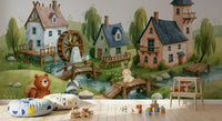 Animated Forest Mill Village Wall Mural