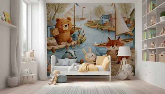 Friendly Woodland Friends at the Docks Wall Mural