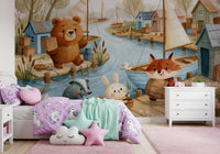 Friendly Woodland Friends at the Docks Wall Mural