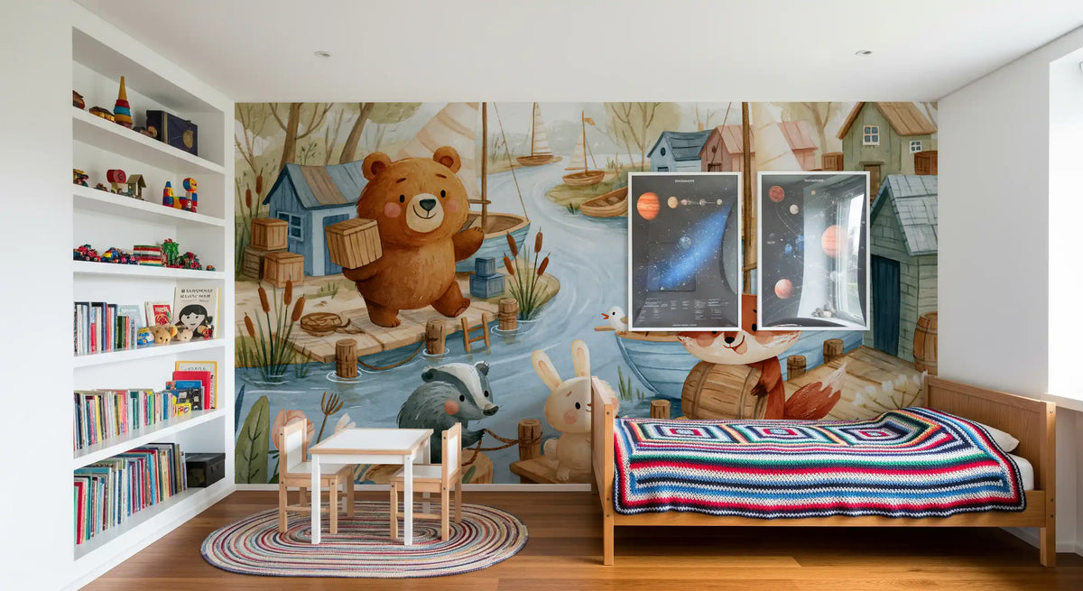 Friendly Woodland Friends at the Docks Wall Mural