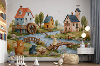 Rustic Woodland Village Friends Wall Mural