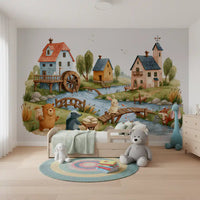 Rustic Woodland Village Friends Wall Mural