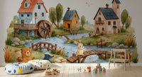 Rustic Woodland Village Friends Wall Mural