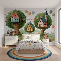 Woodland Friends Treehouse Village Wall Mural