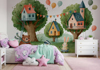 Woodland Friends Treehouse Village Wall Mural