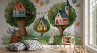 Woodland Friends Treehouse Village Wall Mural