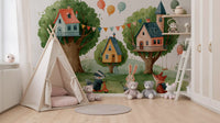 Woodland Friends Treehouse Village Wall Mural