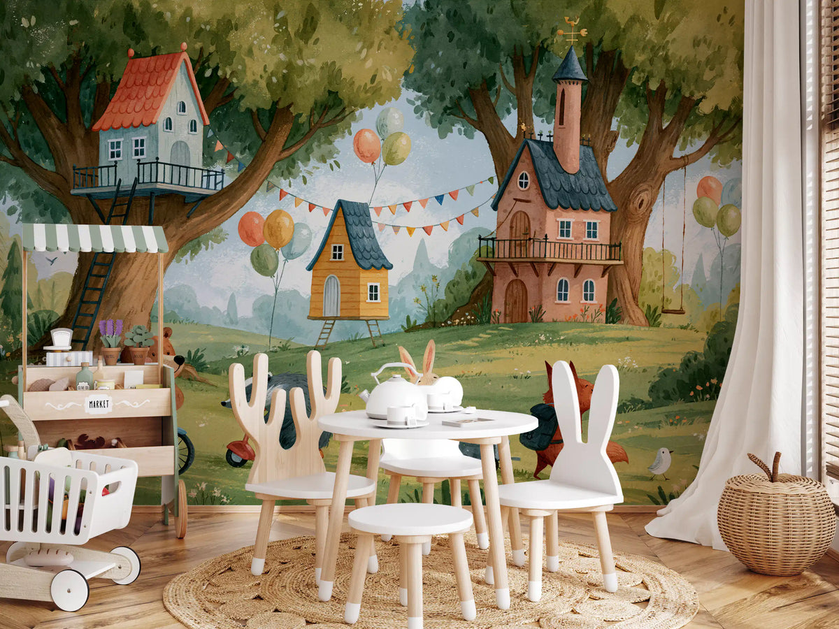 Forest Friends Playtime Woodland Scene Wall Mural