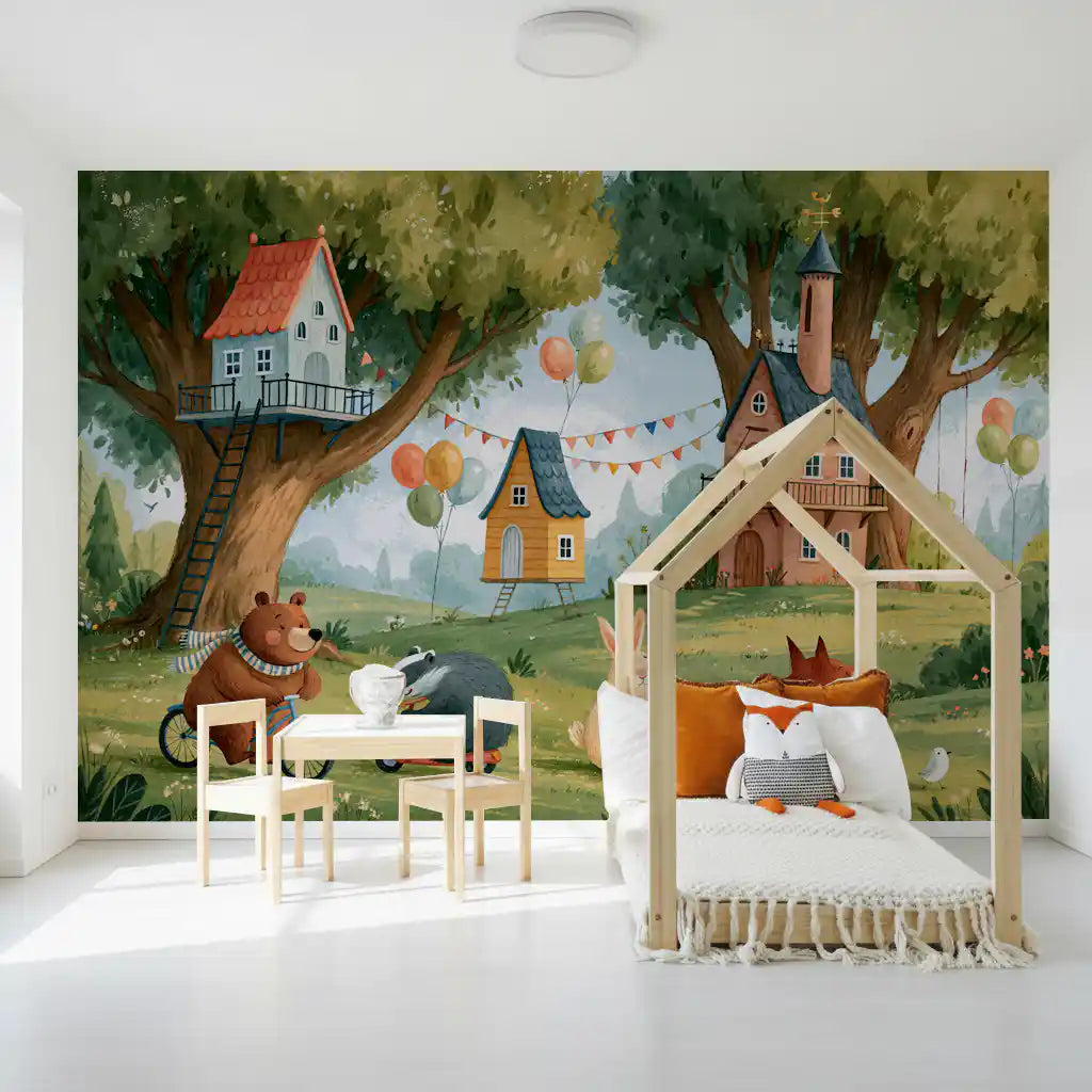 Forest Friends Playtime Woodland Scene Wall Mural