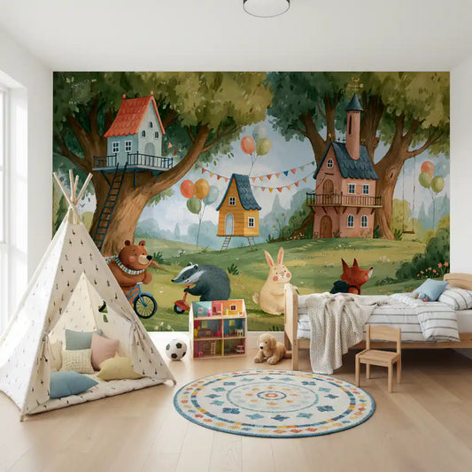 Forest Friends Playtime Woodland Scene Wall Mural