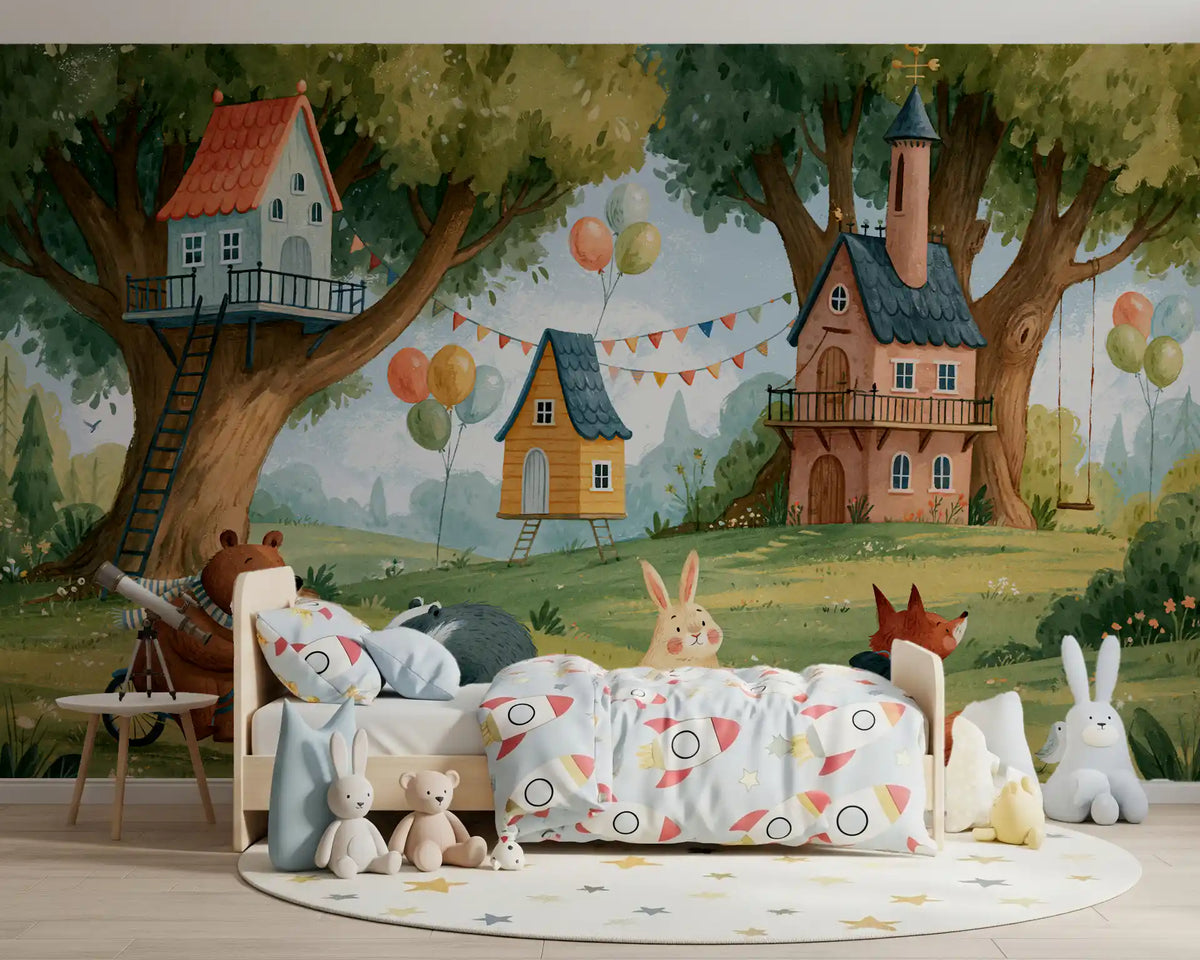 Forest Friends Playtime Woodland Scene Wall Mural