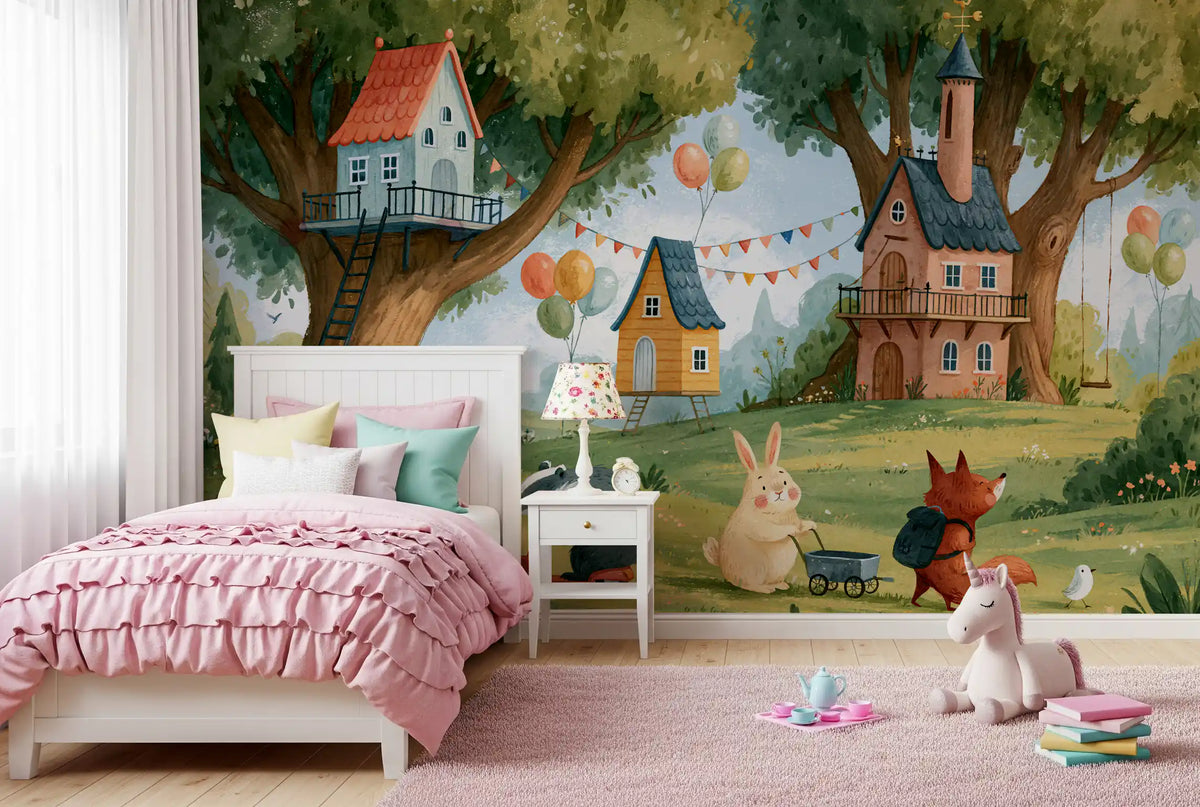 Forest Friends Playtime Woodland Scene Wall Mural