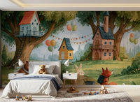 Forest Friends Playtime Woodland Scene Wall Mural