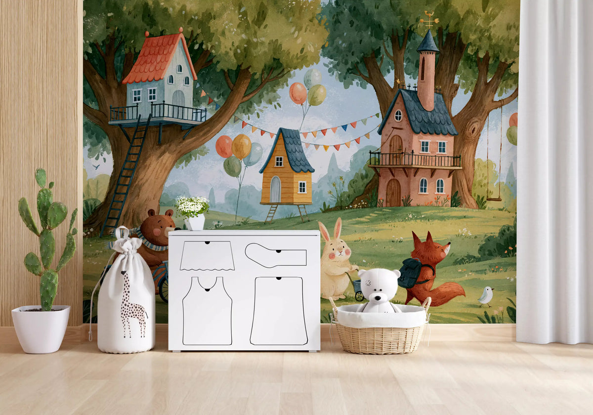Forest Friends Playtime Woodland Scene Wall Mural