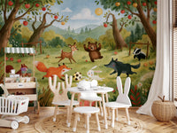 Woodland Meadow Animal Soccer Gathering Wall Mural