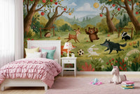 Woodland Meadow Animal Soccer Gathering Wall Mural
