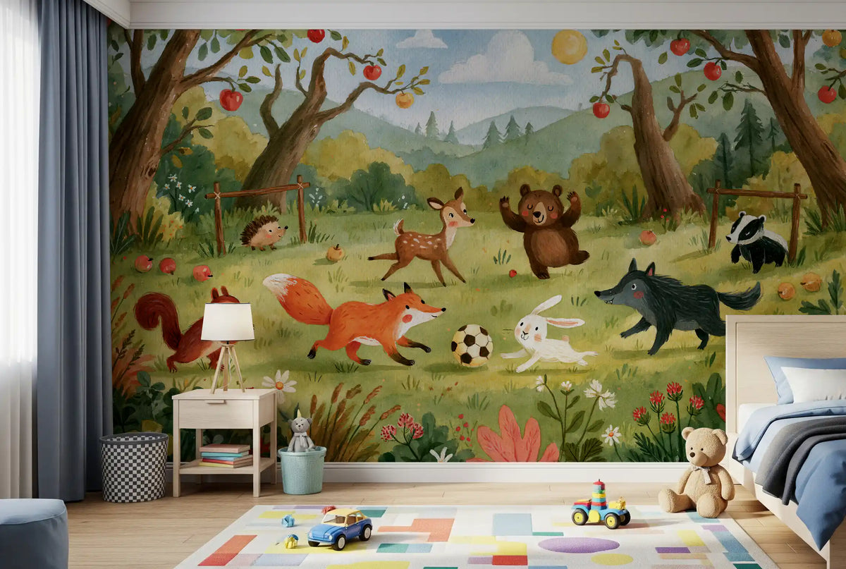 Woodland Meadow Animal Soccer Gathering Wall Mural