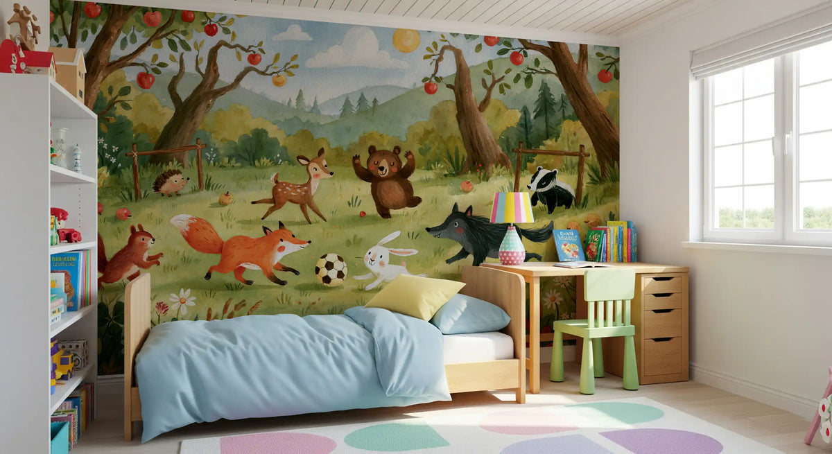 Woodland Meadow Animal Soccer Gathering Wall Mural
