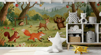 Woodland Meadow Animal Soccer Gathering Wall Mural