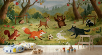 Woodland Meadow Animal Soccer Gathering Wall Mural