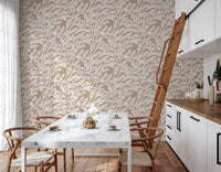 Abstract Foliage Line Art in White and Tan Wallpaper⁠