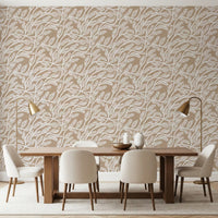 Abstract Foliage Line Art in White and Tan Wallpaper⁠