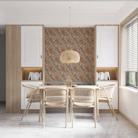 Tropical Garden Toile Charming Floral Botanical Warm Pastels Wallpaper⁠