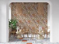 Tropical Garden Toile Charming Floral Botanical Warm Pastels Wallpaper⁠