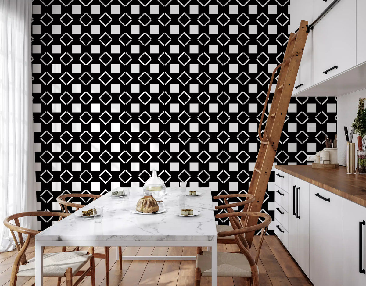 Minimalist Black and White Geometric Grid Wallpaper⁠