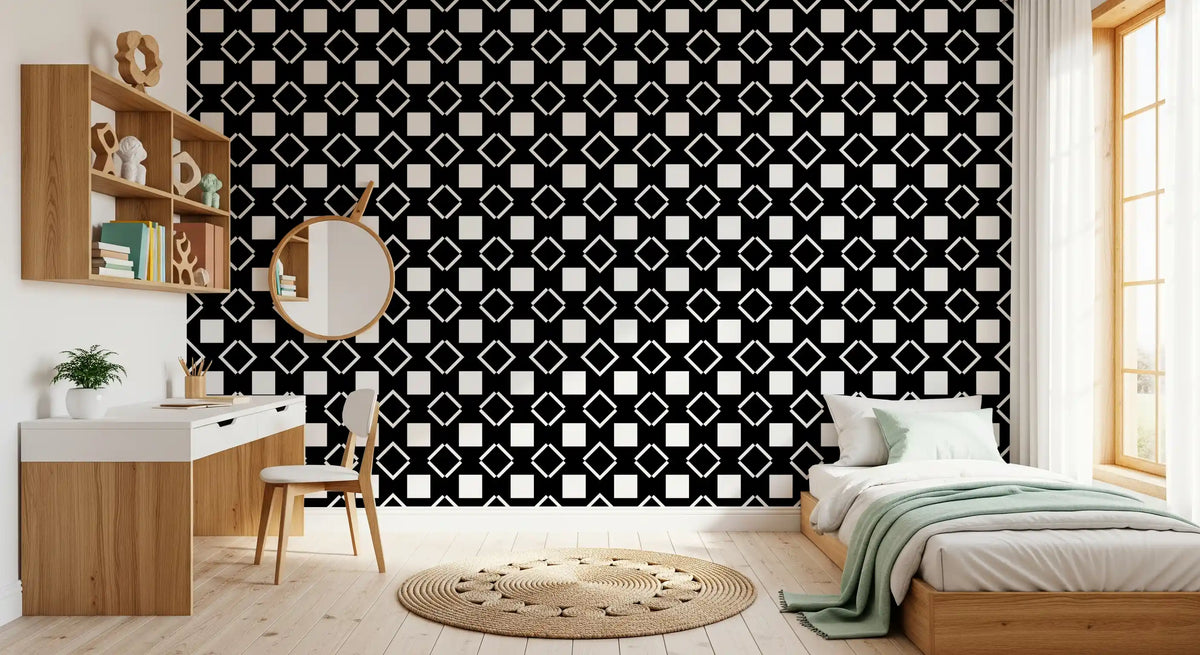 Minimalist Black and White Geometric Grid Wallpaper⁠