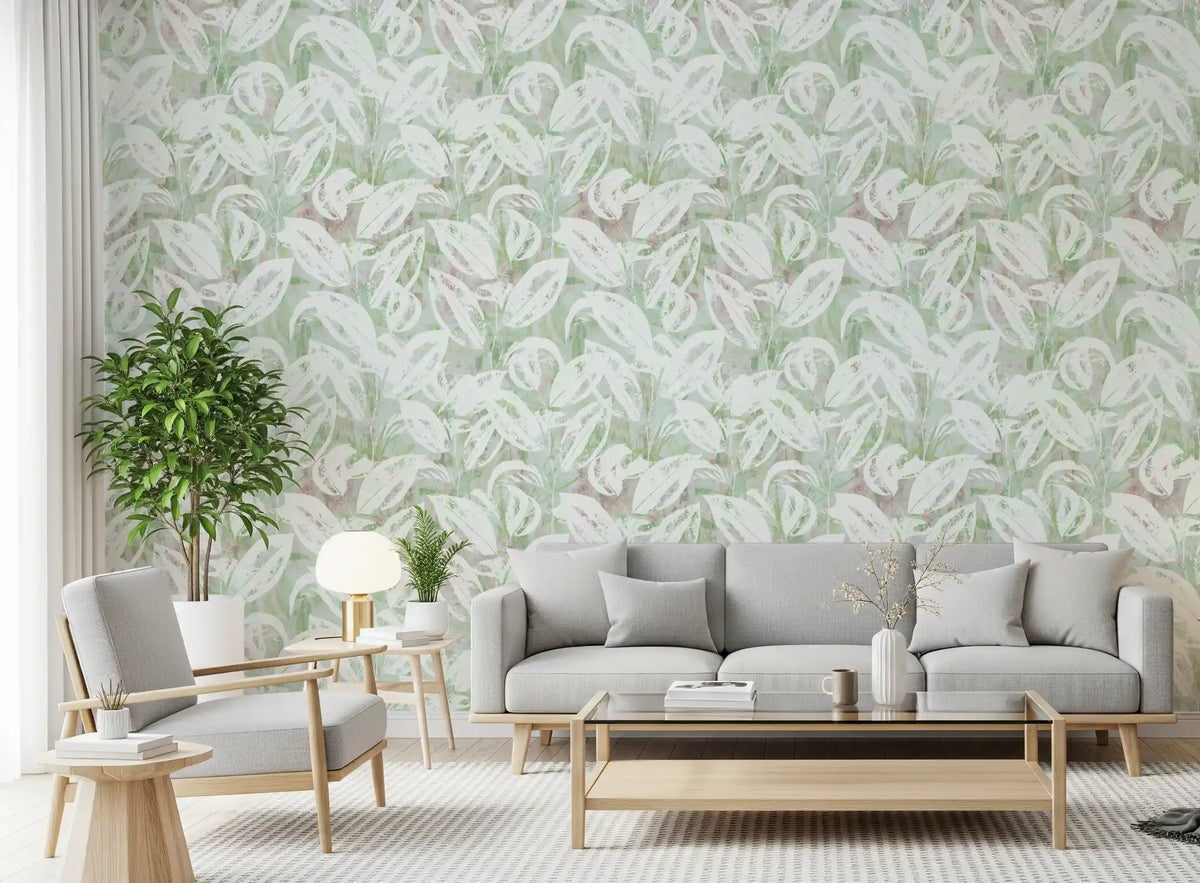 Abstract Painted Foliage in Sage Wallpaper⁠