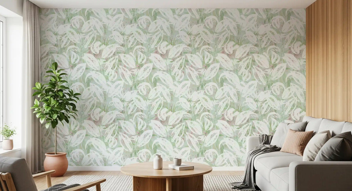 Abstract Painted Foliage in Sage Wallpaper⁠