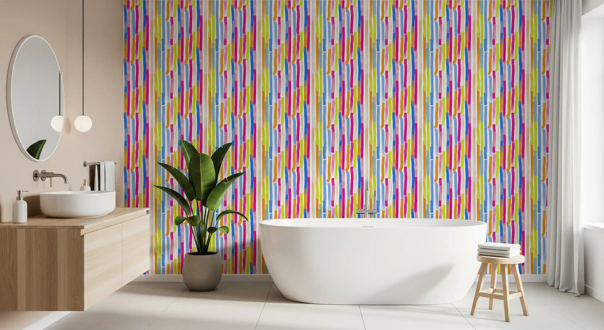 Vibrant Multicolored Vertical Brushstrokes Wallpaper⁠